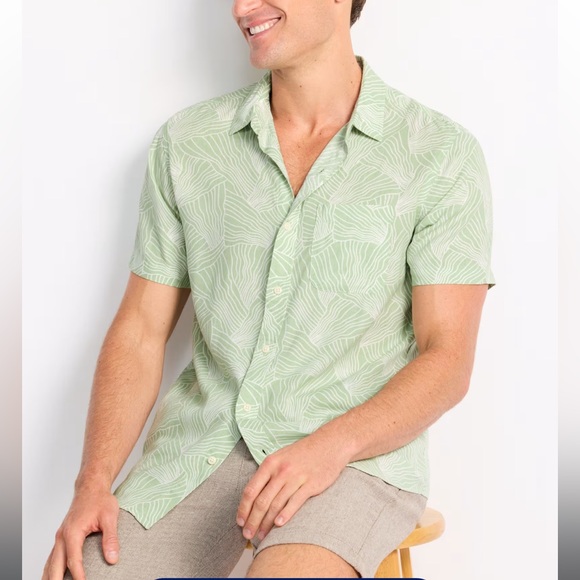 hawker rye printed essential linen short sleeve shirt light green - XXL - Picture 1 of 9
